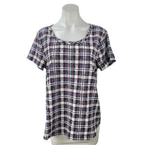 Gap Women's Multicolor Plaid Checkered Short Sleeve Crewneck Tee T-shirt Top M